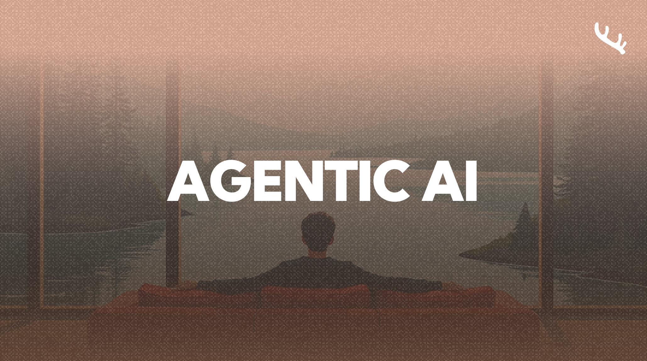 Agentic AI in Insurance: Person looking out at a cityscape with 'AGENTIC AI' text overlay